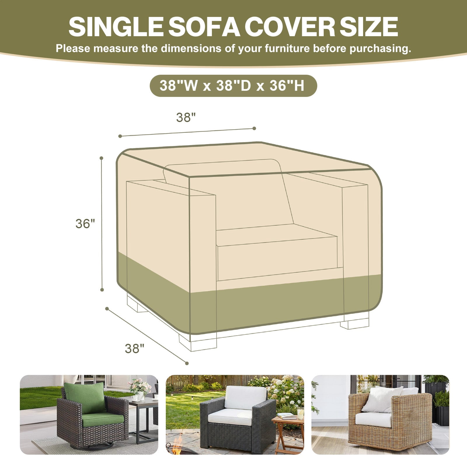 Aoodor Heavy Duty Patio Chair Cover, 600D Waterproof Oxford Patio Furniture Seat Covers with Air Vents for Cube Chair/ Deep Seat/ Outdoor Swivel, 38"W x 38"D x 36"H