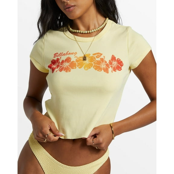 Billabong YELLOW Women's Juniors' Summer Babe Cotton Baby T-Shirt, US Medium