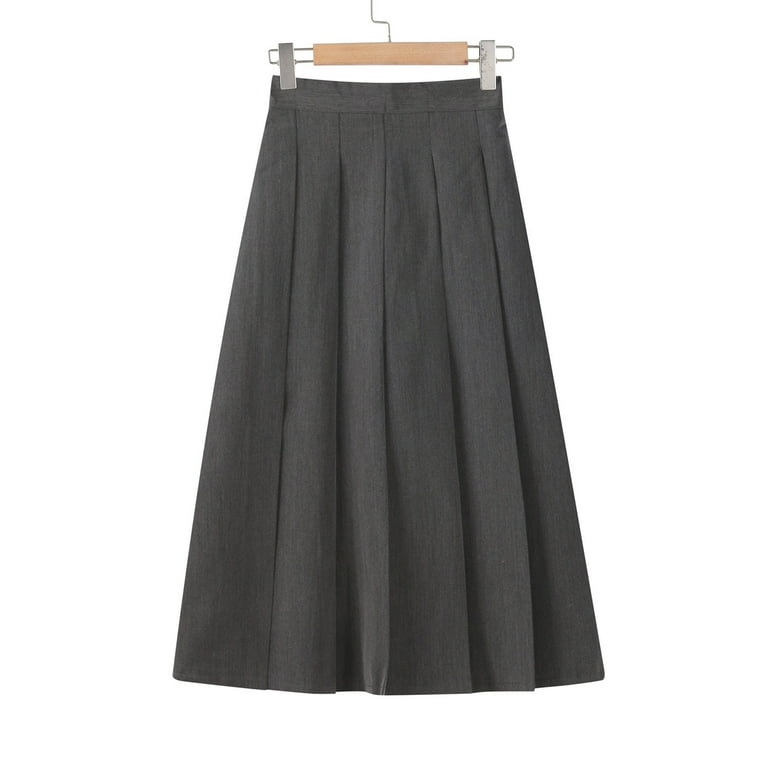 JWZUY Women s Casual High Waist Pleated Long Skirt Preppy Solid A Line Flared Midi Skirts Gray XXL Walmart