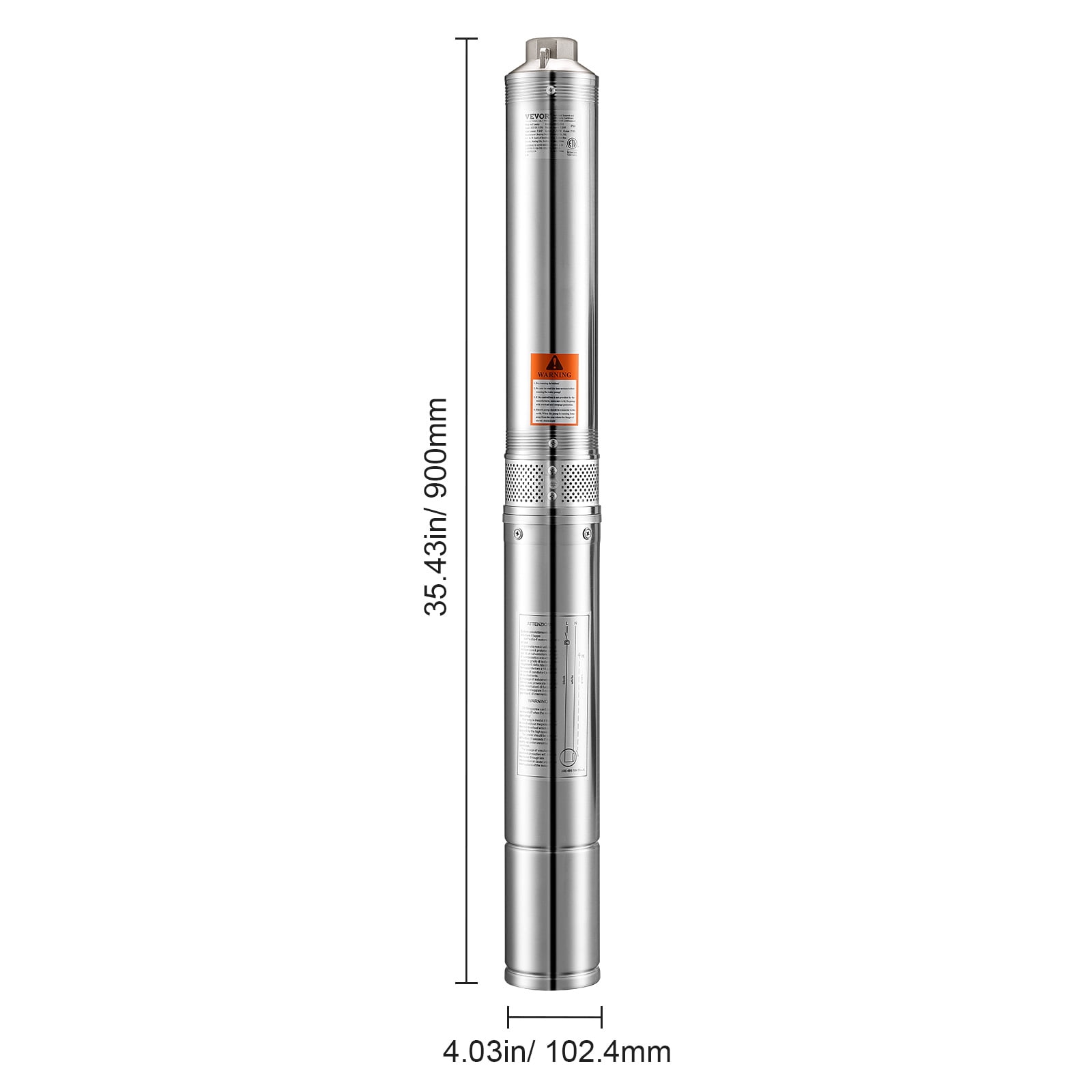 VEVOR Deep Well Submersible Pump,1.5 HP Output Power, 115V, 31.7 GPM Flow 276 ft Head, with 32.81 ft Cord, Stainless Steel Water Pump, for Industrial, Irrigation, and Home Use, IP68 Waterproof Grade