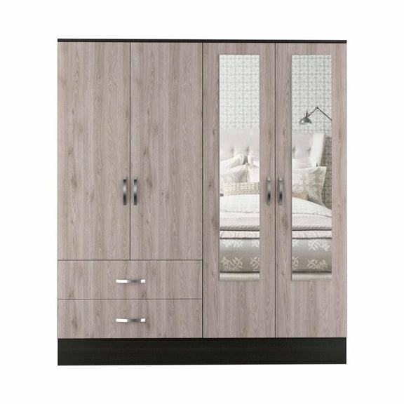FM FURNITURE Florencia Mirrored Armoire Black Engineered Wood Wengue/Light Grey