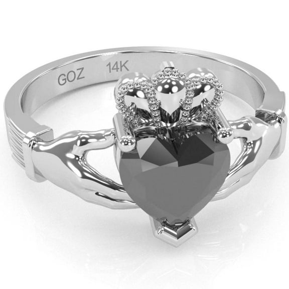 Claddagh Black Onyx Ring In Solid 14k White Gold