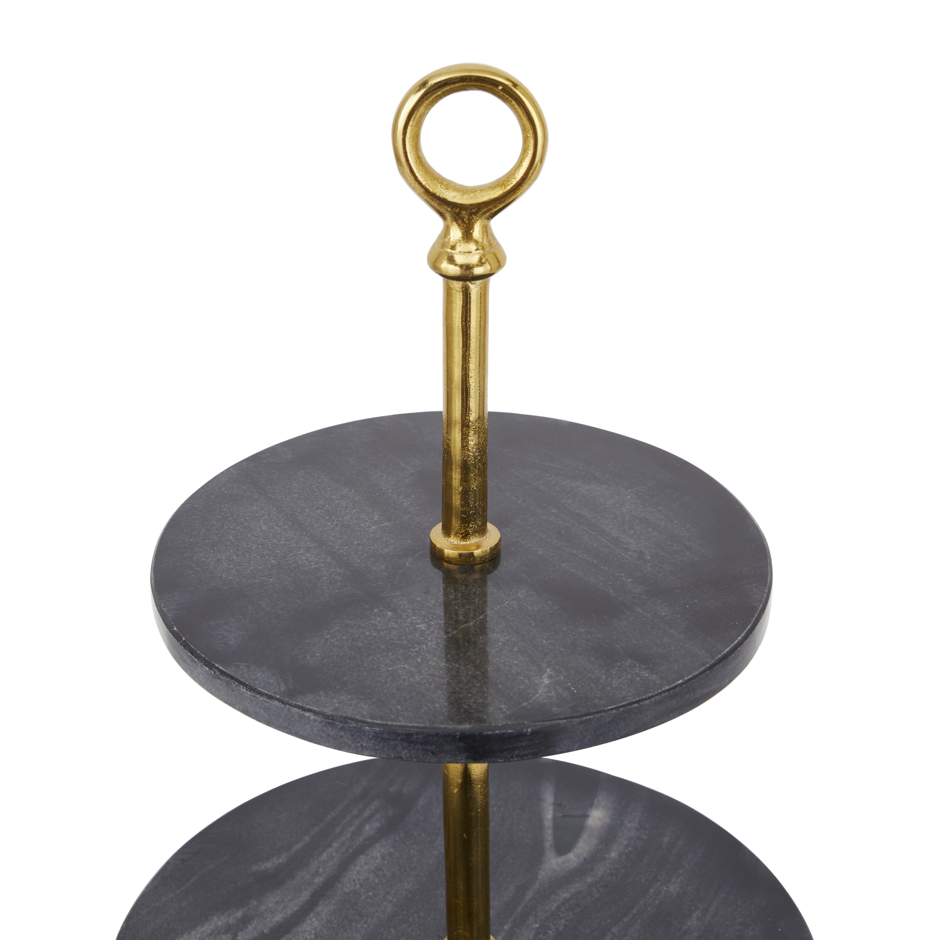 DecMode 14" x 27" Gray Marble 3 Tiered Server with Gold Post, 1-Piece