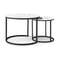 thumbnail image 3 of IVV Round Coffee Table Set of 2, Industrial Minimalist Nesting Center Table with Metal Frame, Easy Assembly for Living Room, Apartment, White Marbling, 3 of 8