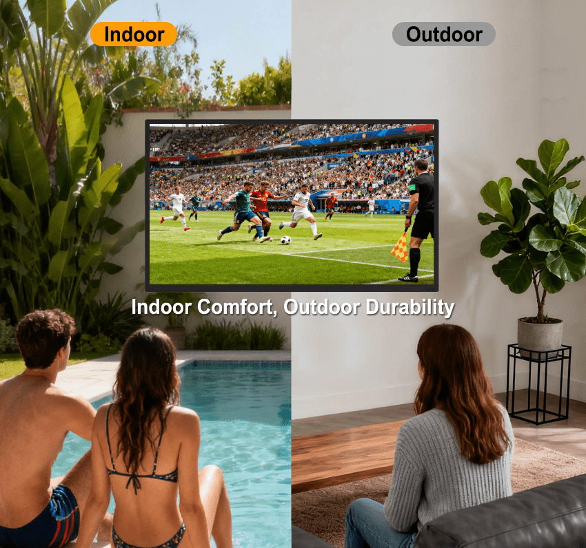 55'' Outdoor Smart TV, 4K UHD Smart TV 2500nits High Brightness TV, IP65 Waterproof with Dolby Atmos, Voice Assistant Remote, Chromecast for Full Sun