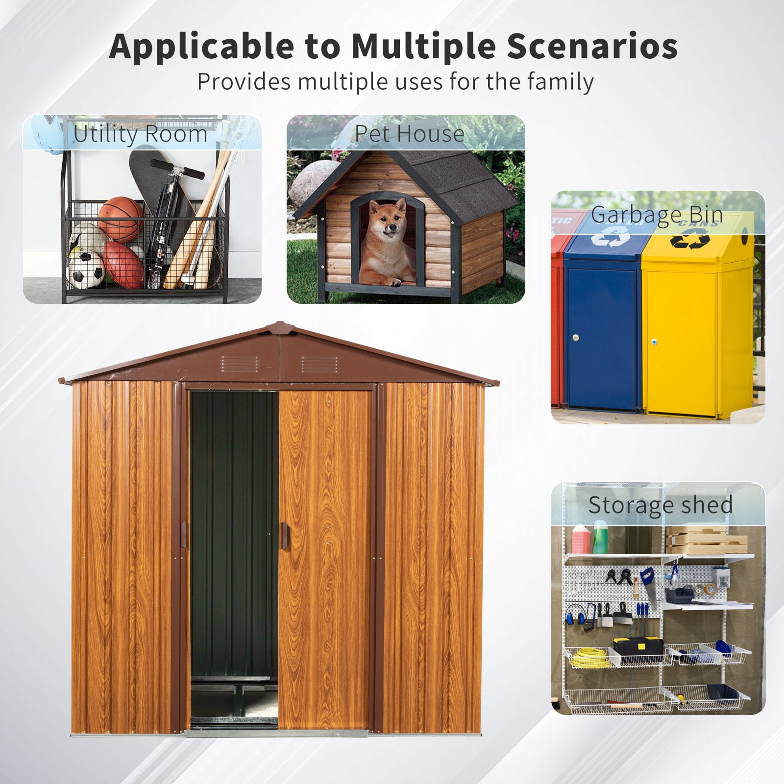 CarButler 6x6ft Metal Outdoor Storage Shed with Lockable Sliding Doors for Garden Backyard Patio Lawn coffee