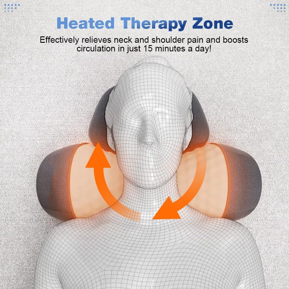 Pillow Massage Neck Hump, 3-in-1 Cervical Pillows Traction Massager, Heated Massage Neck Pillow Memory Foam with Rechargeable Grey