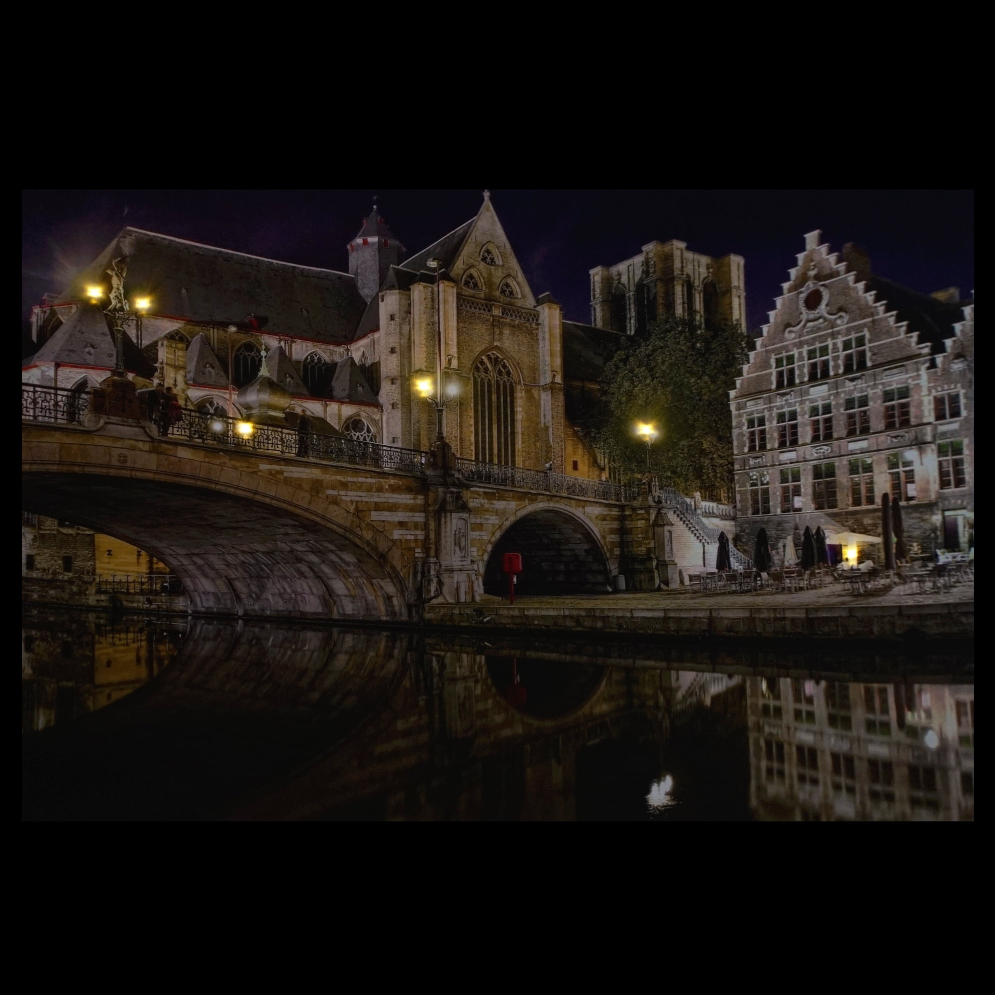 Northlight 32038112 15.75 x 23.5 in. LED Lighted Famous St. Michaels Bridge&Church in Ghent, Belgium Canvas Wall Art