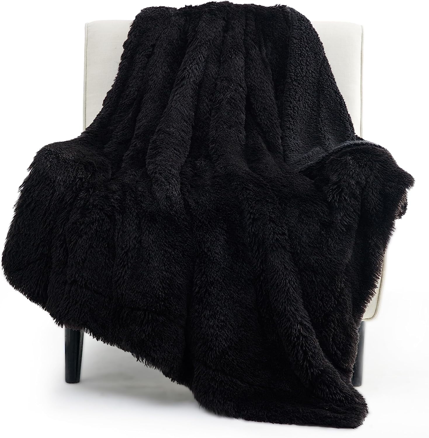 Bedsure Faux Fur Twin Blanket Black Fluffy Blankets & Throws Shaggy