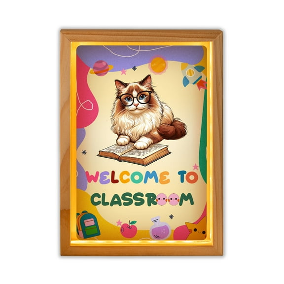 Welcome to Ragdoll Classroom Teacher Dog Mom Acrylic Plaque with Wood Photo Frame Box Cat Lover Kitten Owner Gifts Idea Light Box - 02015