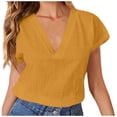 thumbnail image 1 of WEAIXIMIUNG Chemises pour Femmes T-Shirts Graphiques Lots Blouse d'Été pour Femmes Couleur Unie en Lin Ample à Manches Mi-Longues à Col en V, 1 of 5