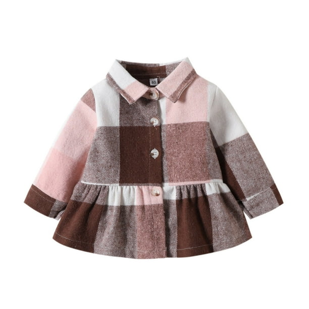 Gibobby Chamarra de forro polar para niños y niñasChaqueta de abrigo con volantes y estampado a cuadros de manga larga para niñas pequeñas Tops de chaque(Rojo, 9-12 Meses)