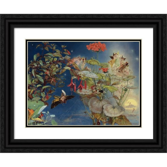 John George Naish 24x19 Black Ornate Framed Double Matted Museum Art Print Titled: Midsummer Night's Fairies