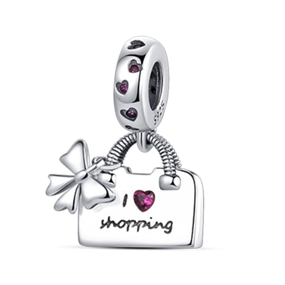 925 Sterling Silver Charm for Bracelets Women Silver Shopping Bag Lucky Clover Dangle Charm Necklace Pendant