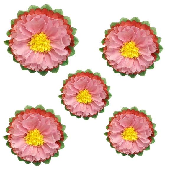 Wrapables® Set of 5 Tissue Flower Pom Poms Party Decorations for Weddings, Birthday Parties Baby Showers and Nursery Décor, Melon and Pink