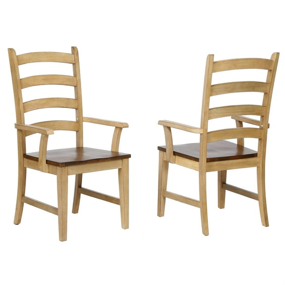 Sunset Trading Brook 18" Wood Ladder Back Dining Armchairs in Cream (Set of 2)