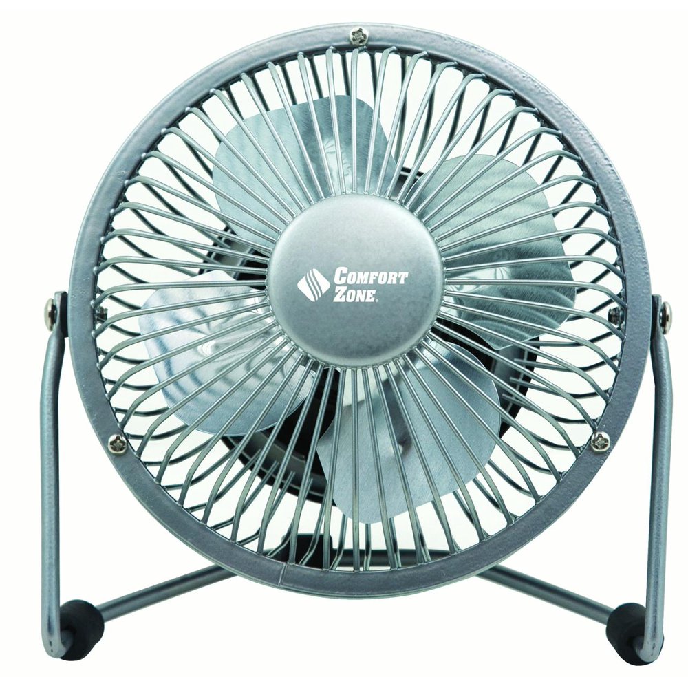 Comfort Zone 4 in. Silver DualPowered Desk Fan