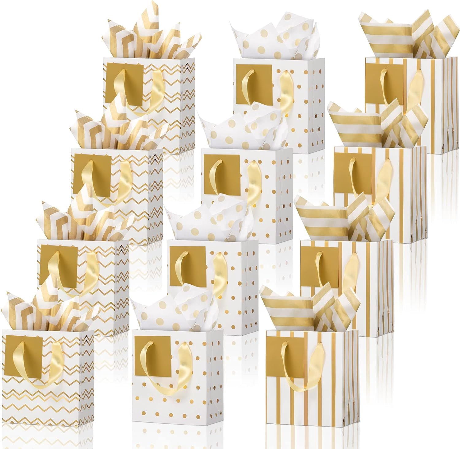 12 Pack Metallic Gift Bags with Tissue Paper for Birthday Wedding Party Wrapping