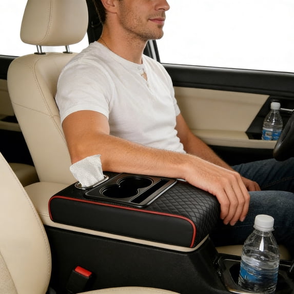 Universal 4-in-1 Center Console Organizer with Armrest Cup Holder and Phone Mount for Enhanced Car Interior Comfort and Storage