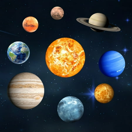 Glow In The Dark Stars And Planets Bright Solar System Wall Stickers Sun Earth Mars And So On 9 Glowing Ceiling Decals For Bedroom Living