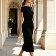 thumbnail image 5 of ClodeEU Women's Boat Neck Short Sleeve Side Ruched Waist Midi Bodycon Pencil Dress,Elegant Office Wedding Guest Sheath Dress Black,Women's Plus L, 5 of 7