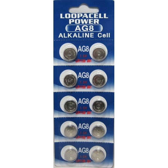 LOOPACELL 10 x AG8 LR1120 391 391A SR1120 LR55 SR55 L112 Alkaline Button Cell Battery