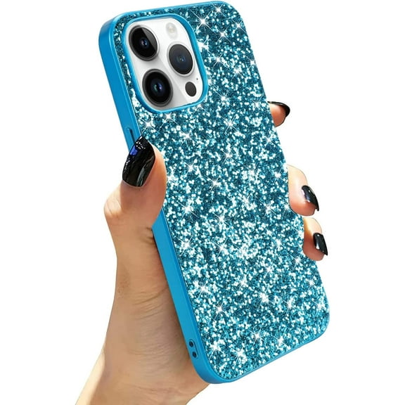 Compatible with iPhone 14 Pro Max Case Luxury Glitter Sparkle Bling Shiny Case Hard PC Shockproof Full Camera Lens Protective Case for iPhone 14 Pro Max 6.7 Inch-Blue