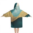 thumbnail image 2 of Teal and Gold Marble Fluid Art Pattern Blanket Hoodies for Kids 6-13YR Oversize Wearable Blanket Hoodies for Boys Girls Teens, 2 of 7