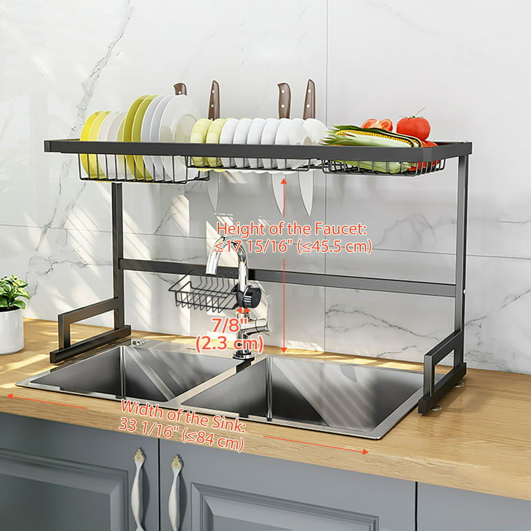 Over Sink Dish Drying Rack 2-Tier Stainless Kitchen Shelf Cutlery Drainer