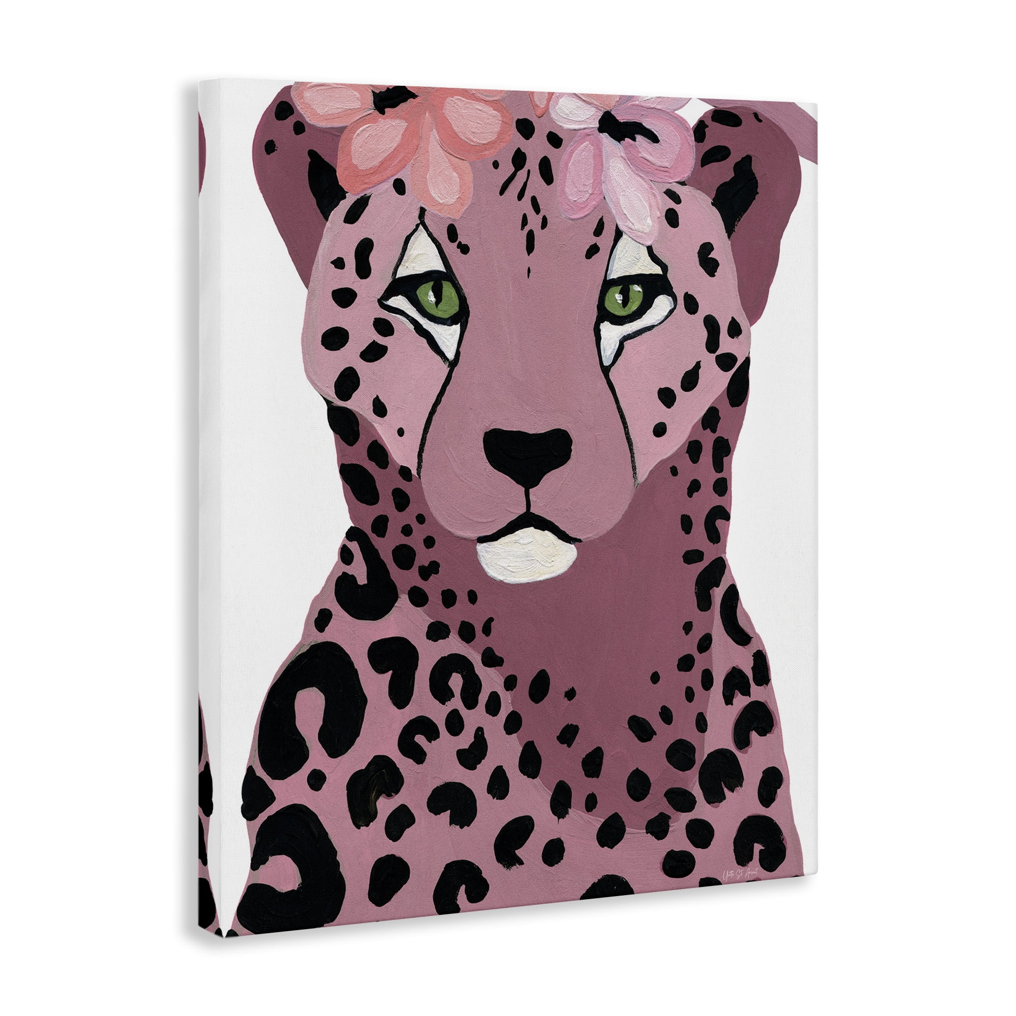 Stupell Industries Cheetah with Pink Blossoms Animals & Insects Painting Gallery Wrapped Canvas Art Print Wall Art, 30 x 40