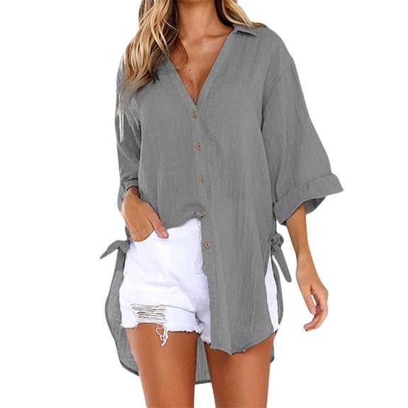 adviicd Extra Long Womens Button Down Shirts Cotton Button Down Shirts Button Loose Shirt Dress Blouse Womens Ladies Long Tops Casual