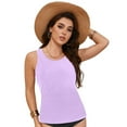 thumbnail image 4 of Jdkau Womens High Neck Swim Top Swim Tankini Top for Women Solid Color Scoop Neck Bathing Suit Top Only（Light Purple,L）, 4 of 9
