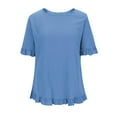 thumbnail image 6 of Htigea Women's Summer Basic Tops Trendy Casual Ruffle Short Sleeve V Neck Plain T Shirts Blouses Fall Savings Blue,S, 6 of 6