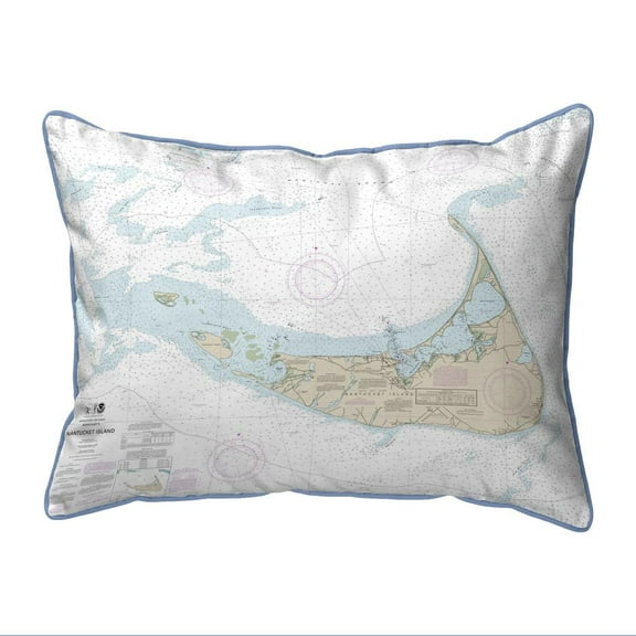 Betsy Drake Interiors Nantucket Island, MA Nautical Map Extra Large Zippered Indoor/Outdoor Pillow 20x24