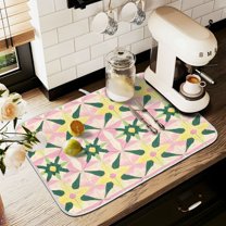 Yayeee Drying Mat for Kitchen Counter Dishes Microfiber Coffee Decorative Pad, Yellow Symmetrical Stars