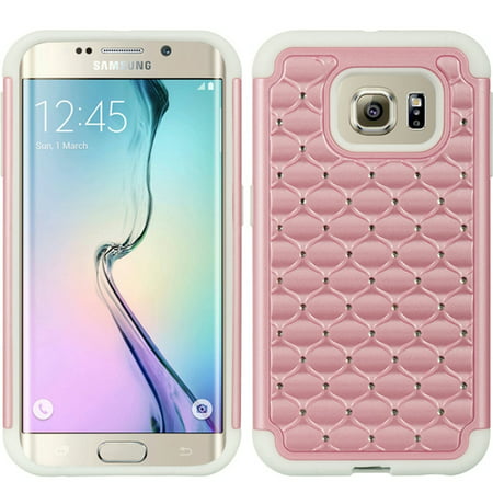Samsung Galaxy S6 Edge Case, by Insten Dual Layer [Shock Absorbing] Hybrid Hard Plastic/Soft TPU Rubber Case Cover With Diamond For Samsung Galaxy S6