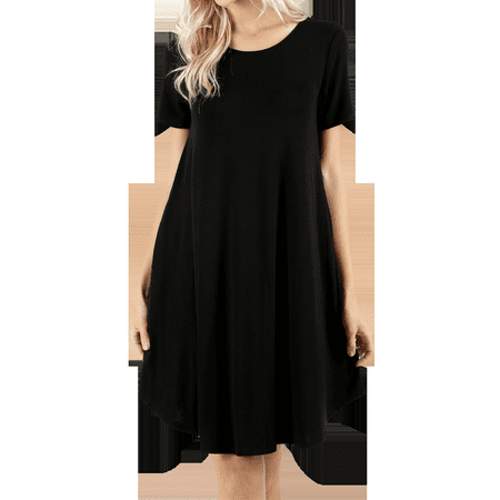 TheLovely - Women Short Sleeve Round Hem A-Line Tunic Dress with Side ...