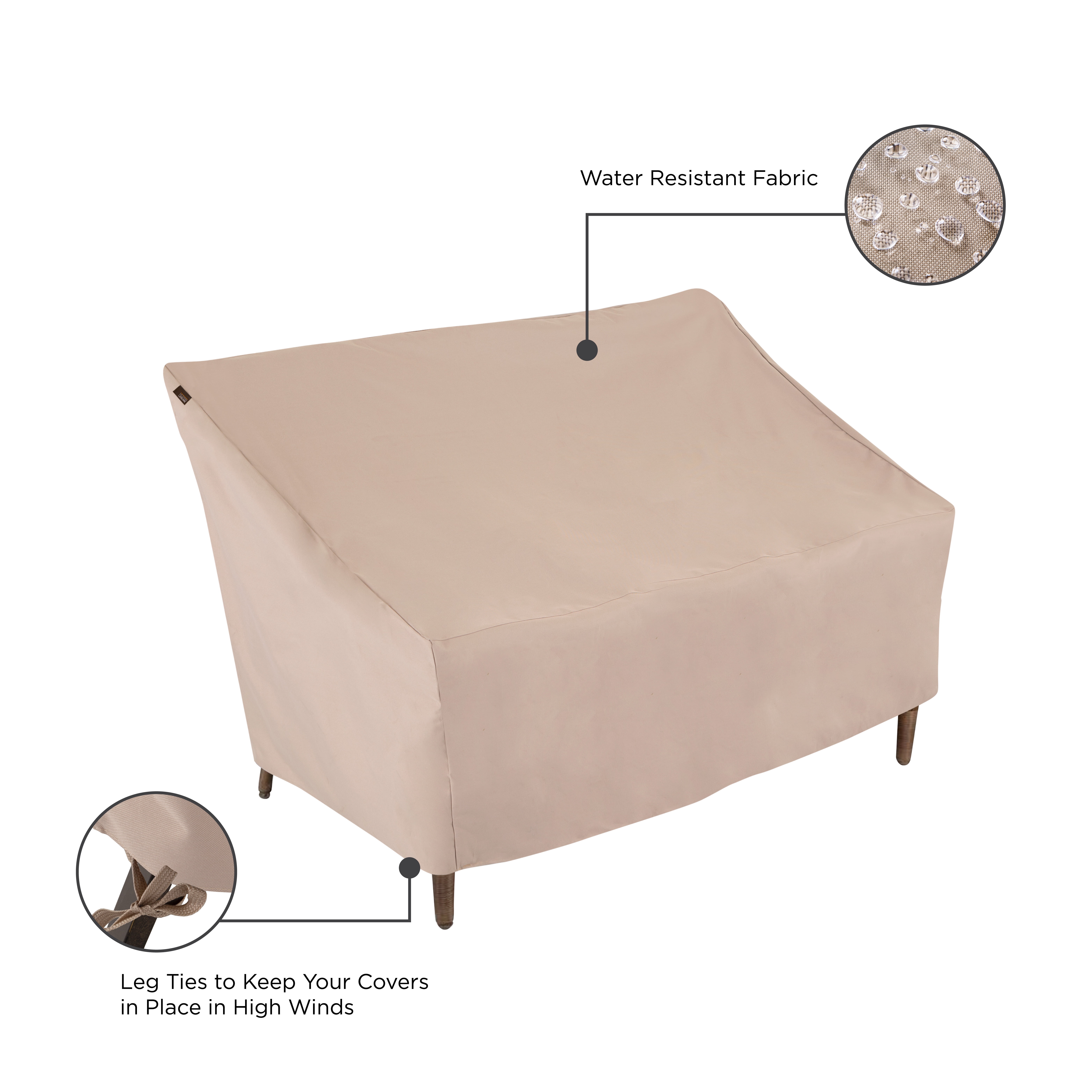 Modern Leisure Chalet Outdoor Patio Loveseat Cover, 57.5"L x 38"W x 38"H, Beige