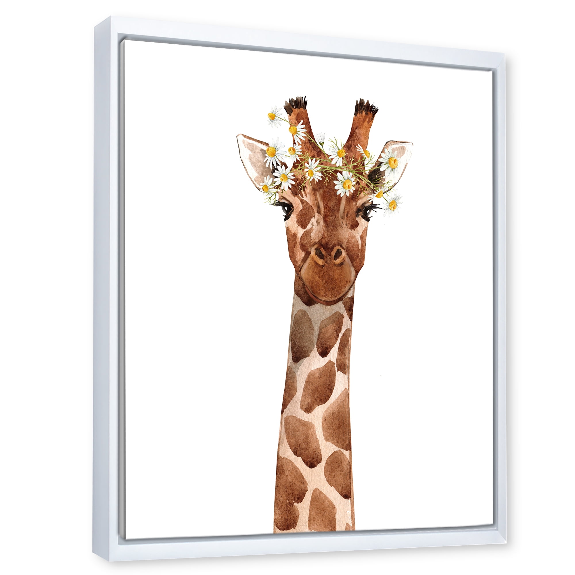 Designart 'Portrait of A Giraffe With White Flowers' Farmhouse Framed Canvas Wall Art Print