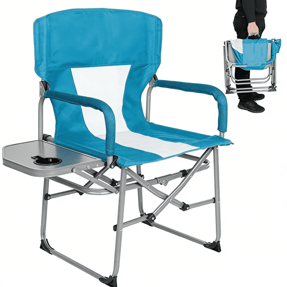 Mapskey Camping Directors Chair, Heavy Duty,Oversized Portable Folding Chairs with Side Table, Pocket for Beach, Fishing,Trip,Picnic,Lawn,Concert Outdoor