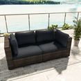 thumbnail image 4 of Grezone 2 Pieces Patio Furniture Set, All Weather Outdoor Sectional PE Rattan, Patio Conversation Sets with Cushions and Glass Coffee Table for Garden Lawn Balcony Porch Deck, Black, 4 of 6