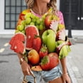 thumbnail image 3 of Composition With Assorted Fruits Women's V-Neck Blouse With 3/4 Ruffled Bell Sleeves Casual Top Ladies Blouses, 3 of 7