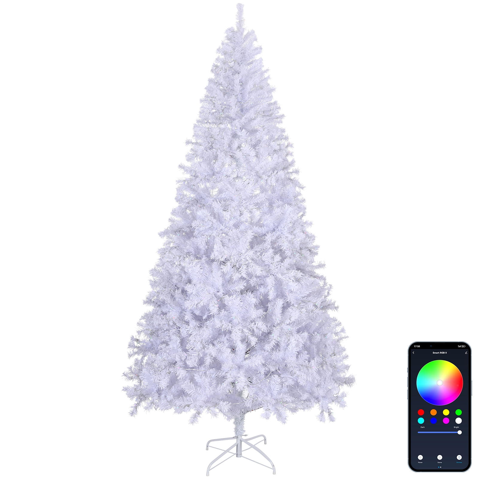 Astoutdoor 8 ft Pre-lit Artificial Christmas Tree with 500 RGB Lights, 1500 Branch Tips, White