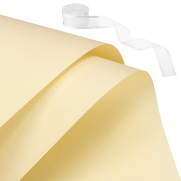 Uxcell 20 Sheets Flower Wrapping Paper, 22.8"x22.8" Floral Craft with Ribbon for Flowers Gift Packaging, Cream Yellow