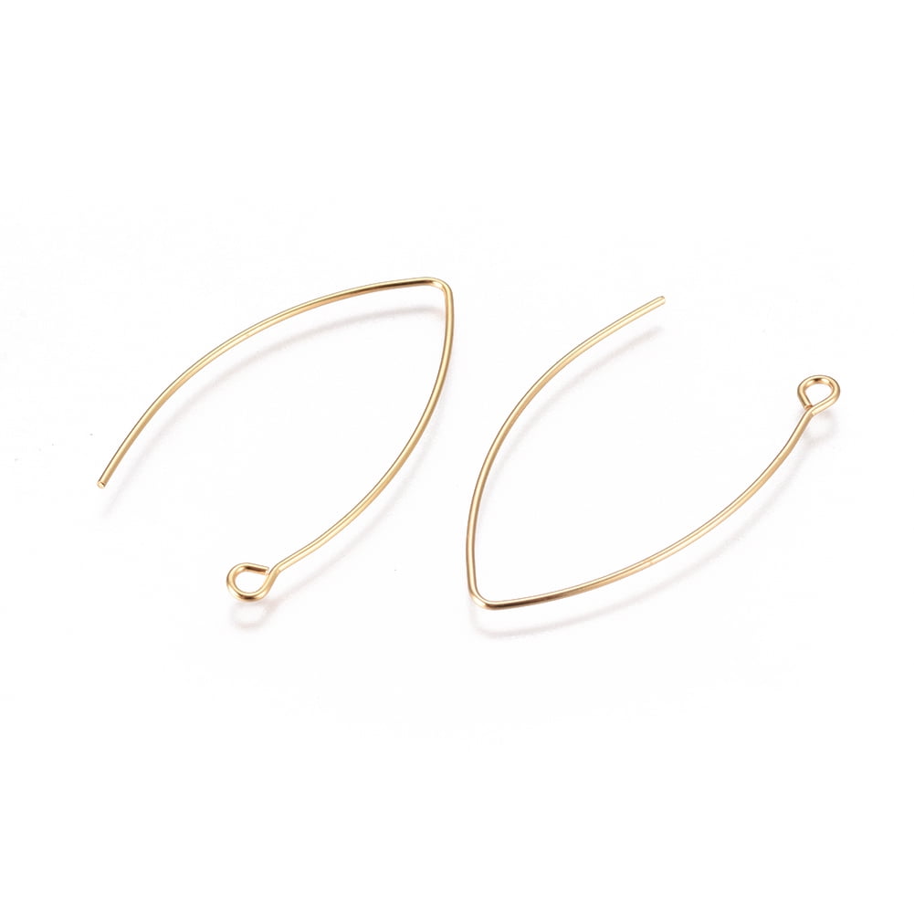 200pc 304 Stainless Steel Earring Hooks with Horizontal Loop Real 18K Gold Plated 40.5x24.5x0.8mm Hole: 2.3mm 20 Gauge Pin: 0.8mm