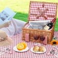 thumbnail image 4 of Wicker Picnic Basket for 2 with Large Insulated Cooler Compartment and Waterproof Picnic Blanket, Cutlery Service Kits, Wicker Picnic Hamper for Camping, Valentine Day,Thanks Giving,Birthday(Red), 4 of 16