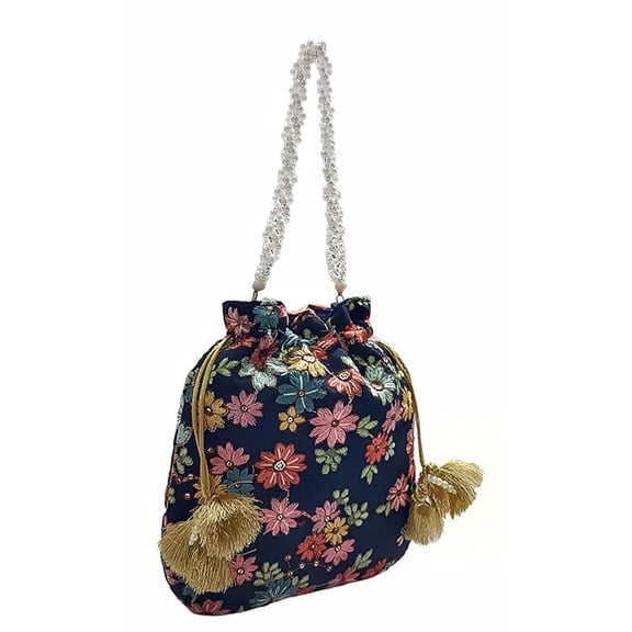 Swadeshi Desire Women's Polti Bag with Pearl Handle and Tassel - Bridal Ethnic Traditional Casual Handbag