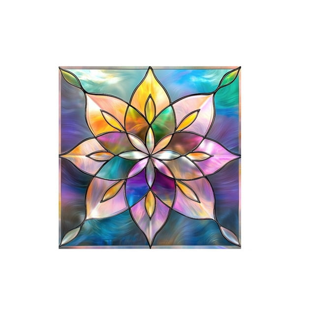 Green Fan Shaped Art Glass Window Film for Privacy and Decoration - Static Cling Sticker for Windows Doors Bathrooms Kitchens Easy Application and Removable