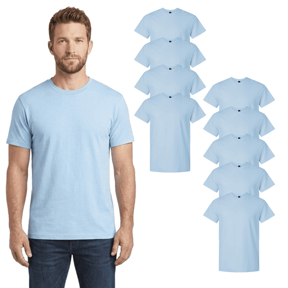 Gildan Men Short Sleeve T-Shirt, Light Cotton, Modern Classic Fit 9 Pack Light Blue Bulk Tee, L