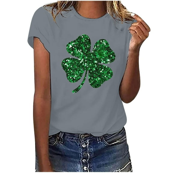 Otvok Womens Work Girls Short Sleeve Out Blouse Saint Patrick'S Day Letter Print Gift Shirt T-Shirt